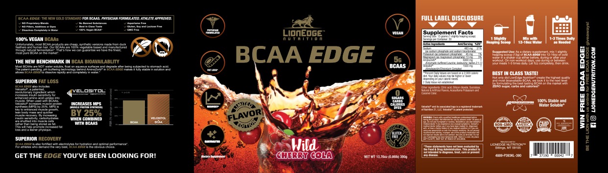 Wild Cherry Cola BCAA Edge Product Label