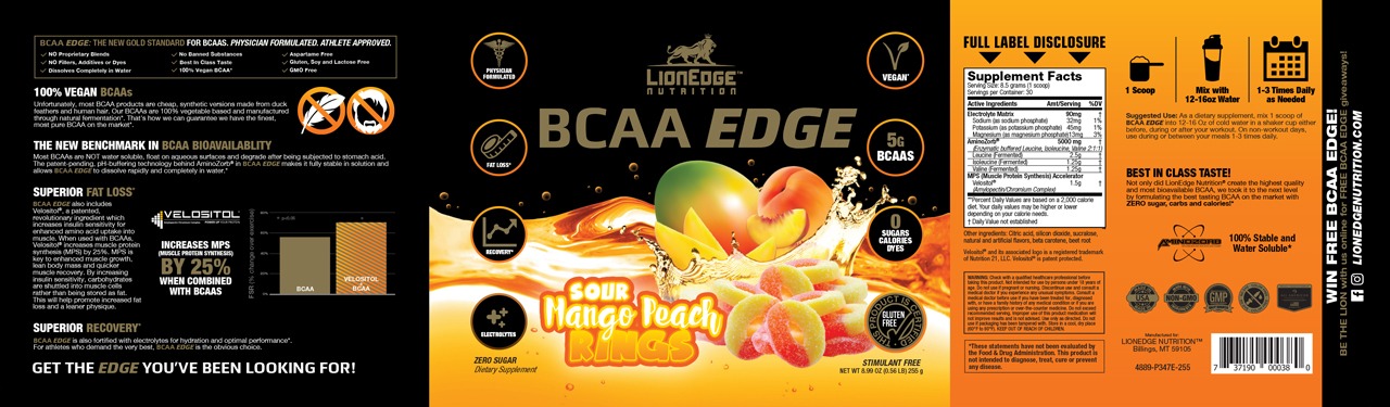 Sour Mango Peach Rings BCAA Edge Product Label